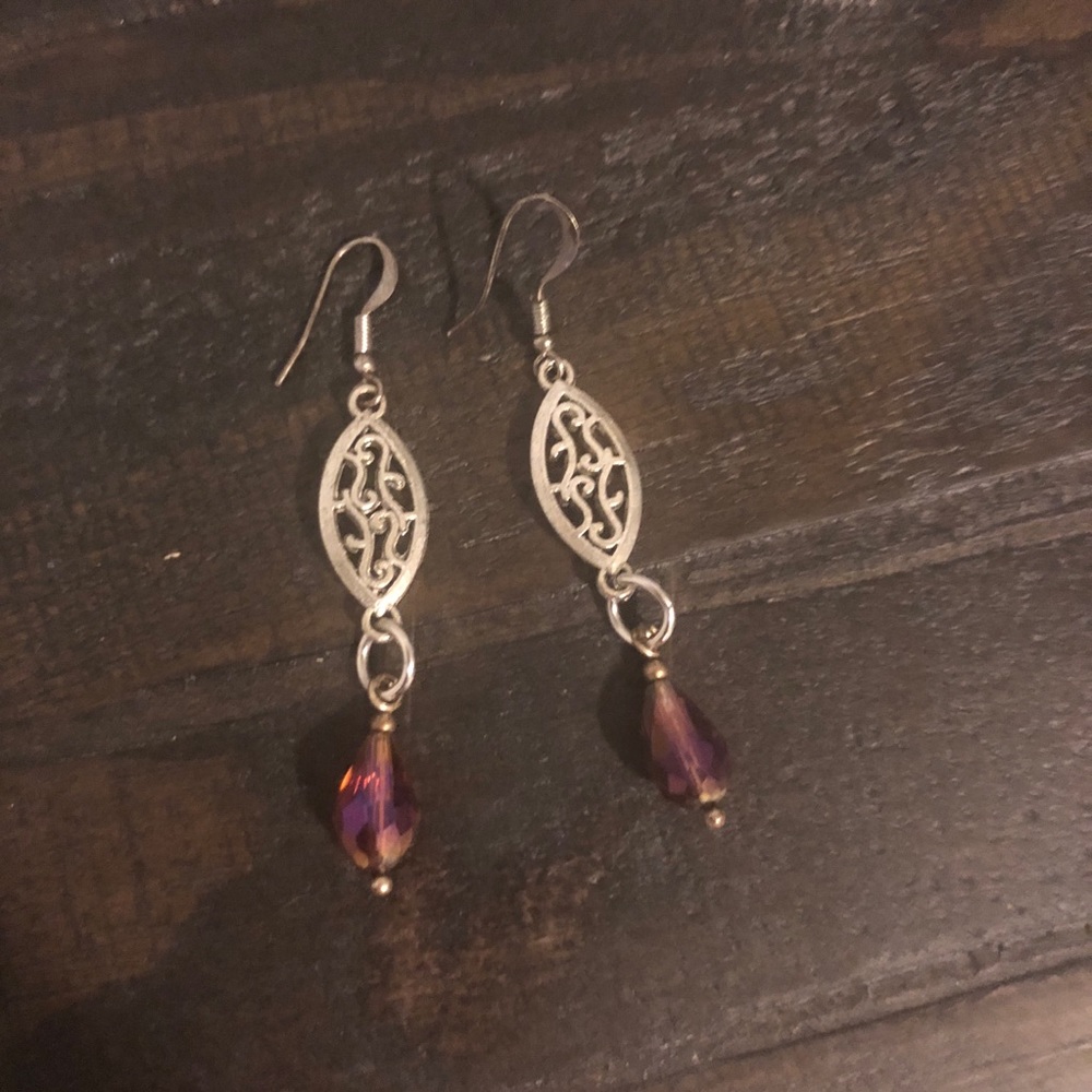 Silver Dangly Earrings with Bronze Beads